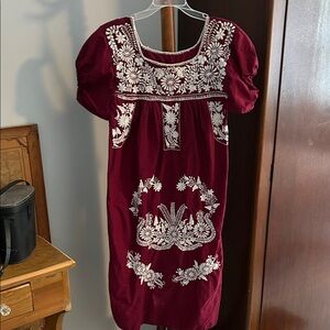 Embroidered Burgundy Dress Mexican size medium